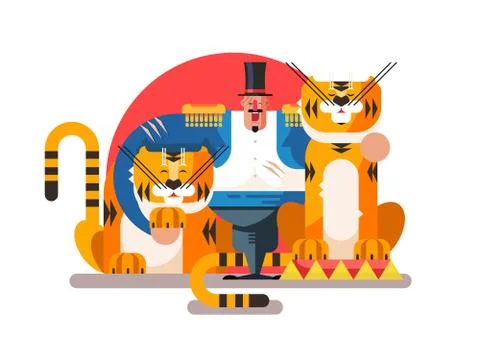 Animal trainer with tiger Stock Illustration