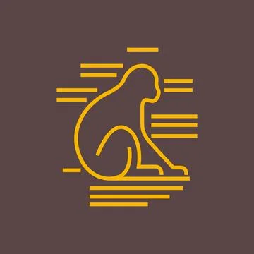 Animal tree primate ape monkey alone sit sunset line minimal modern logo de.. Stockillustratie