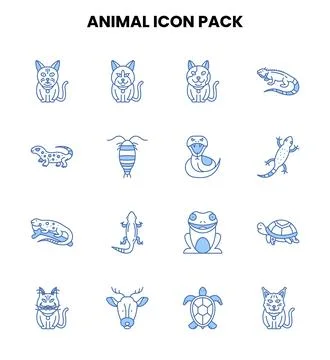 Animal Two Color Blue Vector Icons Pack Stock Illustration