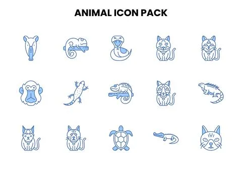 Animal Two Color Blue Vector Icons Pack Ilustración de archivo