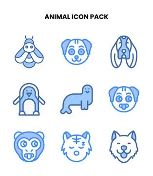 Animal Two Colour Vector Icons Pack Stock Illustration