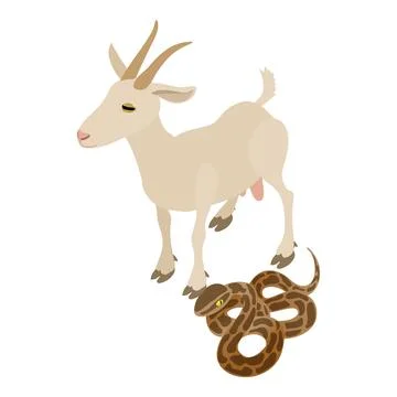 Animal welfare icon isometric vector. White goat standing near boa constrictor Stock Illustration