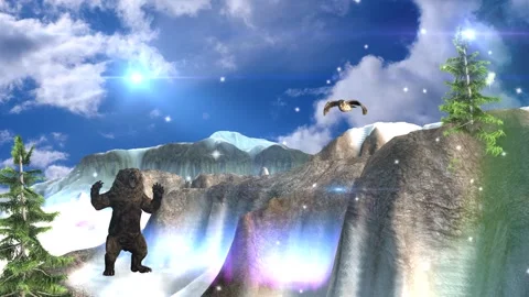 ANIMAL,4K, time-30 sec. winter lanscape with an owl and a large aggressive b Stock Footage 294203202