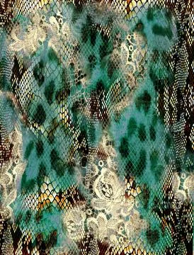 Animal,Print,,Leopard,Texture,Background,vintage,Lace,With,Flowers,On,Leopard 库存插图