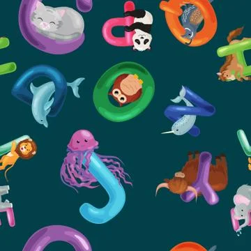 Animals alphabet background, Set of cartoon English type letters with cute zoo 스톡 일러스트