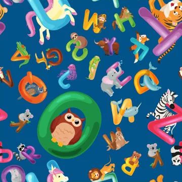 Animals alphabet background, Set of cartoon English type letters with cute zoo Stock Illustration