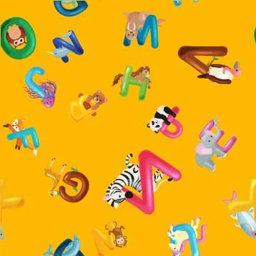 Animals alphabet background, Set of cartoon English type letters with cute zoo Stock Illustration