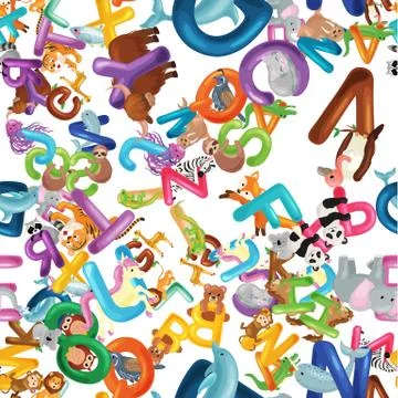 Animals alphabet background, Set of cartoon English type letters with cute zoo 스톡 일러스트