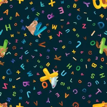 Animals alphabet background, Set of cartoon English type letters with cute zoo Stock Illustration