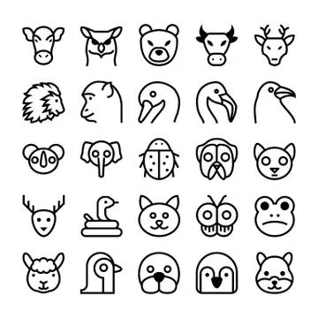 Animals and Birds Line Vector Icons Set Stock Illustration