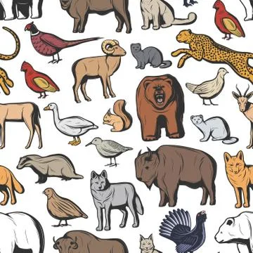 Animals and birds seamless pattern. Hunting sport Stockillustratie