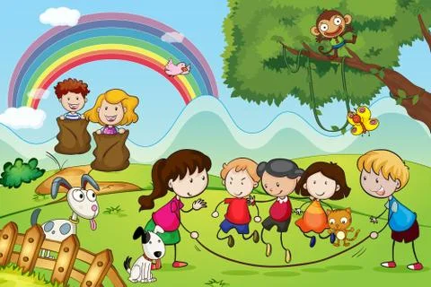 Animals and kids Stock Illustration
