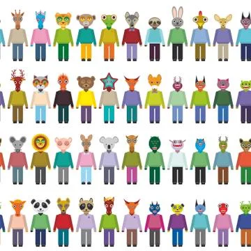 Animals and monsters seamless pattern on white background  Trendy Flat Style Stock Illustration