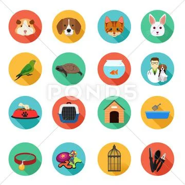 Animals and Veterinarian Flat Icons Stock Illustration