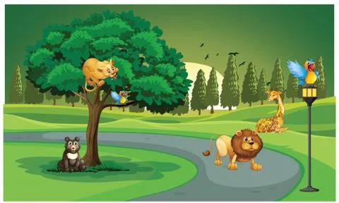 Animals are in the  in evening Illustrazione stock