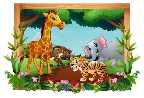 Animals are in the forest landscape Stock Illustration