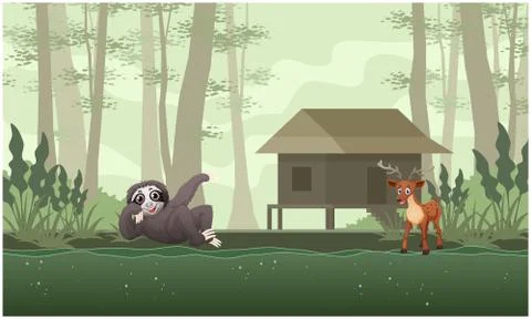 Animals are playing in the forest Illustrazione stock