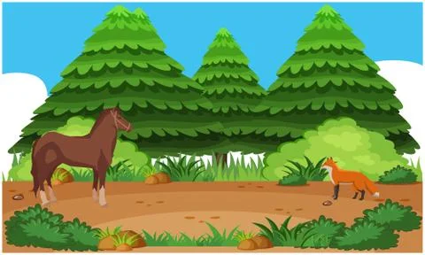 Animals are playing in the forest Stock Illustration