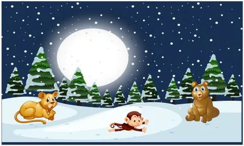 Animals are playing in a snow Illustrazione stock