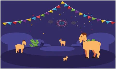 Animals are playing together in the evening during Christmas Stock Illustration