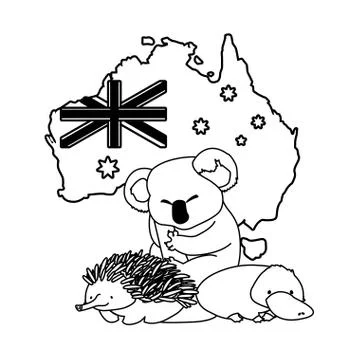 Animals of australia with map of australia in the background Stock Illustration