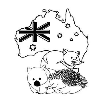 Animals of australia with map of australia in the background Stock Illustration
