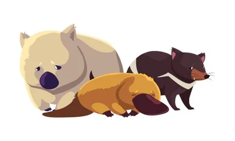 Animals of australia on white background Stock Illustration