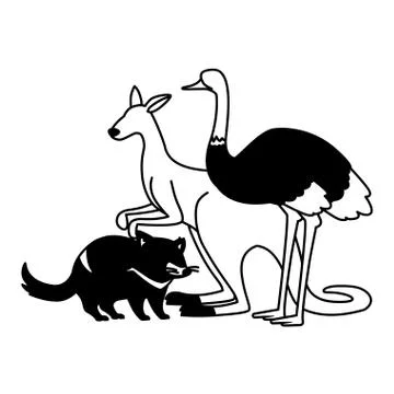 Animals of australia on white background Stock Illustration