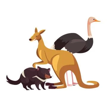 Animals of australia on white background Stock Illustration