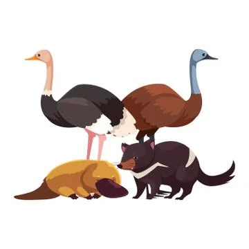 Animals of australia on white background Stock Illustration