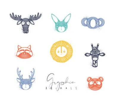 Animals authentic graphic color Stock Illustration