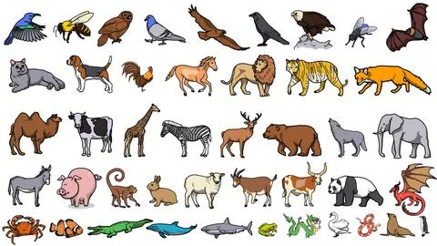 Animals background collection 2d animated, all animals Stock Illustration