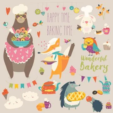 Animals baking the sweets Stock Illustration