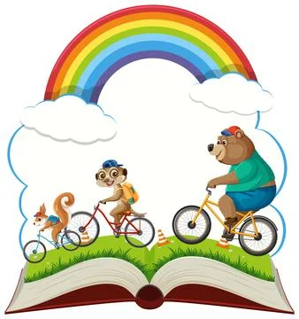 Animals Biking Under a Rainbow Stock Illustration
