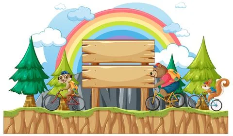 Animals Biking Under a Rainbow イラスト素材