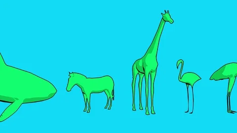 Animals biodiversity scrolling against solid Green .  3d cartoon animation Stock Footage 85328438