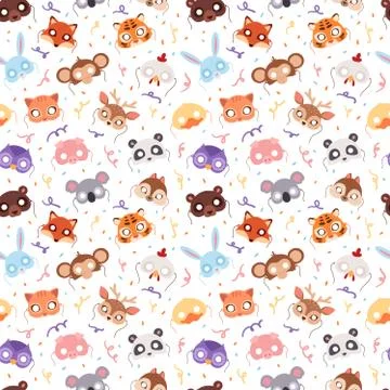 Animals carnival mask vector set festival decoration masquerade vector seamless Stock Illustration