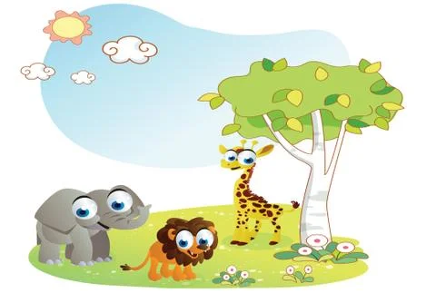 Animals cartoon with garden background Stock Illustration