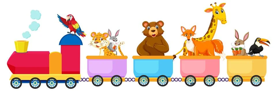 Animals cartoon on the train Stockillustratie