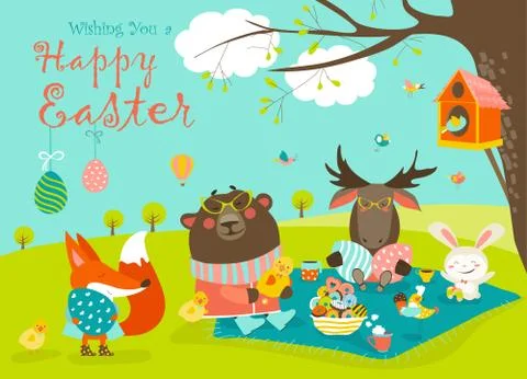 Animals celebrating Easter 库存插图