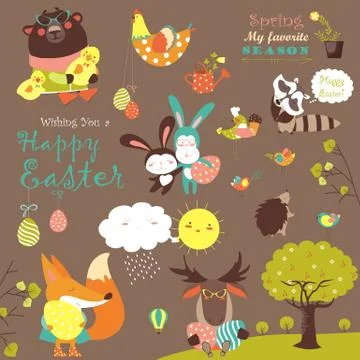 Animals celebrating Easter Stock Illustration