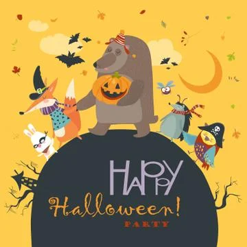 Animals celebrating Halloween Stock Illustration