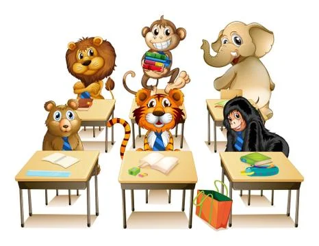 Animals in classroom Stock Illustration