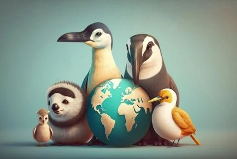 Animals with copy space background. World wildlife day concept. Stock Illustration
