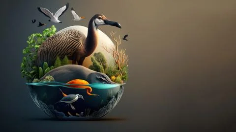 Animals with copy space background. World wildlife day concept. Stock Illustration