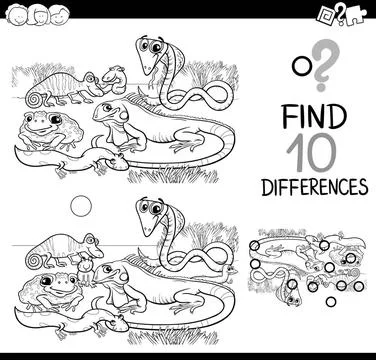 Animals differences game Black and White Cartoon Illustration of Finding D... Foto stock