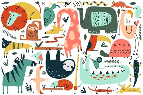 Animals doodle set Illustrazione stock