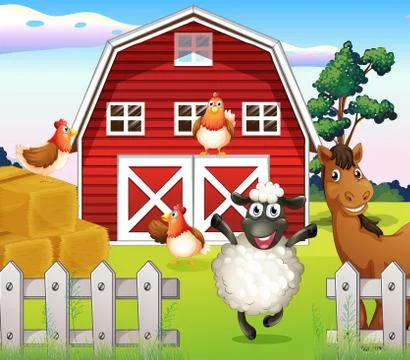 Animals at the farm with a barnhouse Stock Illustration