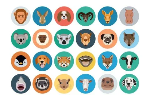 Animals Flat Colored Icons Collection Illustrazione stock