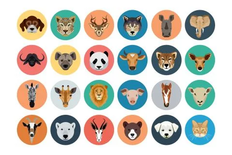 Animals Flat Colored Icons Stock Illustration
